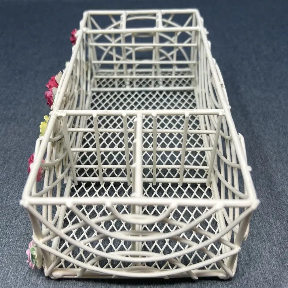 Vintage Floral Wire Lattice Tole Flower Caddy Cottage Core Desk Decor Organizer